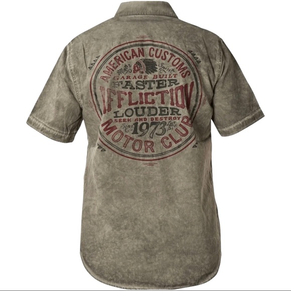 Affliction Men's Button Down Shirt Flatliner Embroidered Biker - Picture 4 of 5